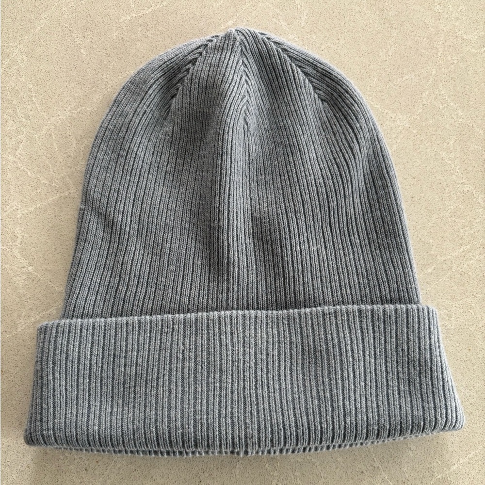 Aritzia Sunday Best Knit Beanie Slopes Ribbed Foil Gray Light Blue Wool Blend
